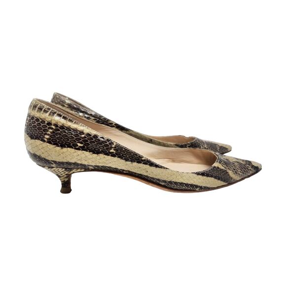 Jimmy Choo Snakeskin Embossed Leather Amelia Low Pumps Pointed Toe Kitten Heels - Picture 2 of 10